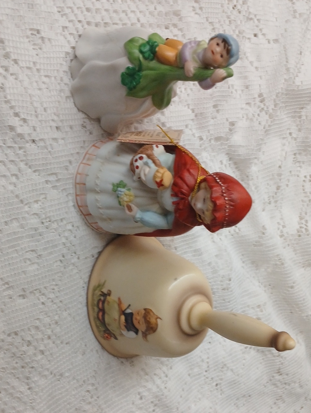 Hand-Painted Ceramic Wall Figurines - Red, Green, Cream Accents